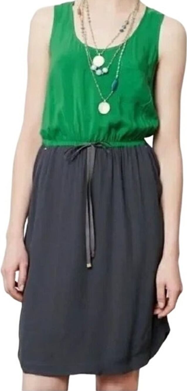 Anthropologie Edme & Esyllte Colorblock Tank Blouson Dress Green Gray Medium